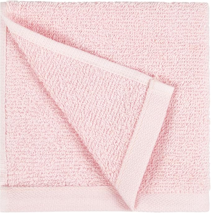 Amazon Basics face Towels for bathroom, 100% Cotton Extra Absorbent washcloth , Fast Drying - salon towel - 24 Pack Petal Pink (12 x 12 inches)