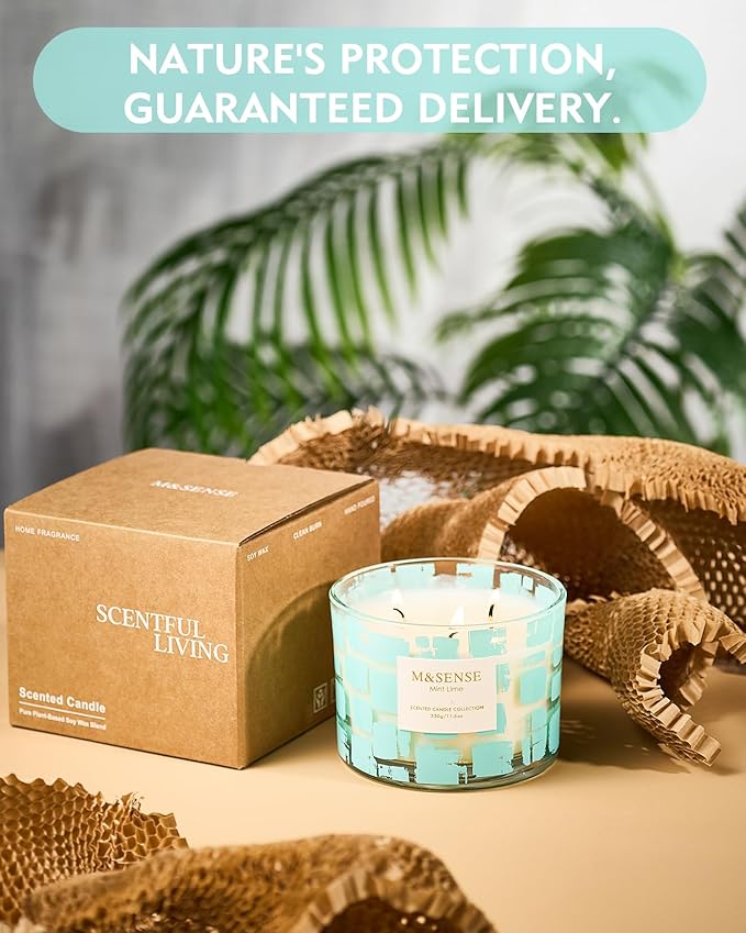 M&SENSE Mint Lime Scented Candle,11.6oz Natural Soy Wax Non Toxic for Home, 3 Wick Jar Candle, Up to 60 Hours Burn time, Stress Relief Candles for Women/Men