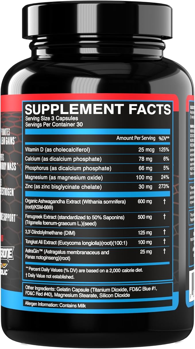 eFlow Nutrition Enflux Natural T Support with KSM-66 Ashwagandha - Supplement to Support Lean Body Mass for Men and Women - Fenugreek, DIM, Longjack & AstraGin - 90 Capsules (30 Day Supply)