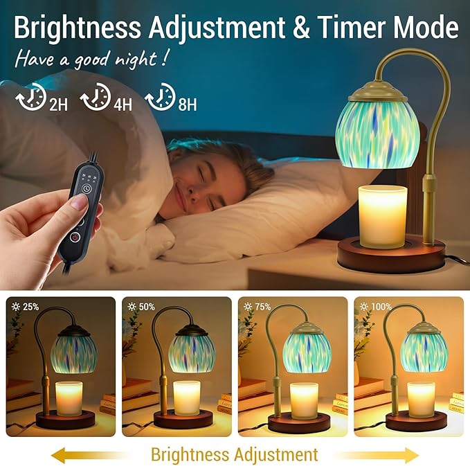 Stained Glass Candle Warmer Lamp with Timer Dimmer, Height Adjustable Candle Warmer with 2 Bulbs, Wax Melt Warmer for Scented Jar Candle, Valentine's for Women,Mom,Her