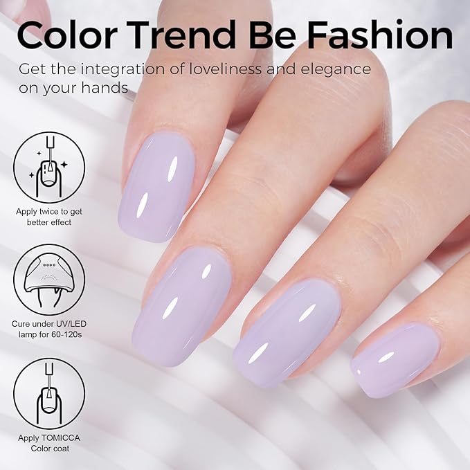 TOMICCA Pastel Gel Nail Polish, 1 Pcs Purple Gel Polish, Nail Polish Gel, Soak Off UV Cure Light Purple Colors Nail Art Macarons Manicure Salon DIY