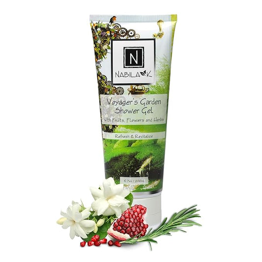 Nabila K Voyager’s Garden Shower Gel Refreshing Body Wash with Fruits, Flowers & Herbs, 6.7 oz - Naturally Derived, Sulfate-Free, Paraben-Free - Made in the USA