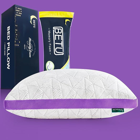 BETU Cooling Pillows Standard Size Set of 2, Shredded Memory Foam Cool Pillows for Hot Sleepers, Adjustable Firm Soft Support Bed Pillow Perfect for Back Neck Pain and Side Sleeping, Purple