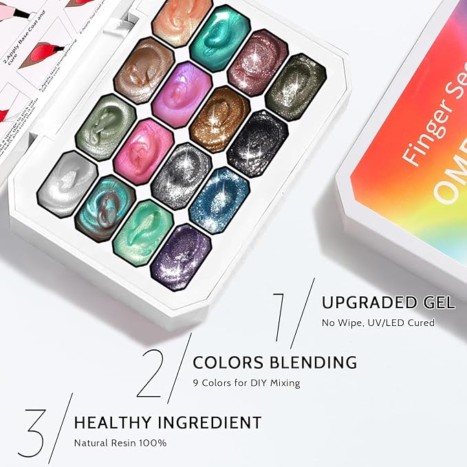 Glitter Pat Gel Nail Polish Palette, 16 Colors Blending Ombre Gel Polish Patting Gradient Painting Nails Art, No Wipe, UV/LED Cured, Aurora Mermaid Chrome Holographic (16 Colors E)
