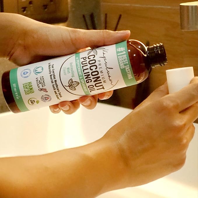 Kapuluan Coconut Pulling Oil for Teeth and Gums Mouthwash, 100% Pure and Natural, Non-GMO, Ayuverdic (Peppermint and Spearmint)