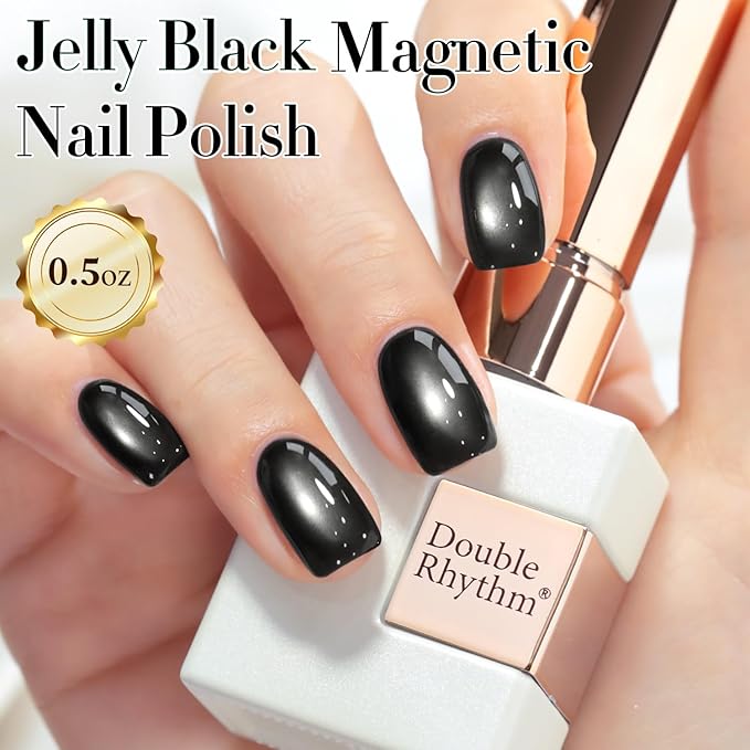 Double Rhythm Jelly Glass Cat Eye Gel Polish with Magnet 15ML Holographic Glitter Shimmer Translucent Sheer Color Magnetic Nail Polish Salon DIY at Home (Jelly Black-MC1115)