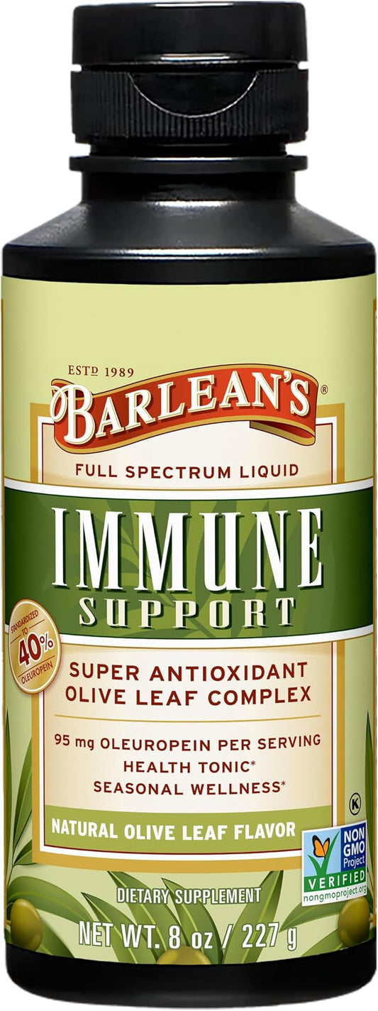 Barlean's Olive Leaf Complex Liquid Immune Support Supplement, 95mg Oleuropein Antioxidants, 8 oz