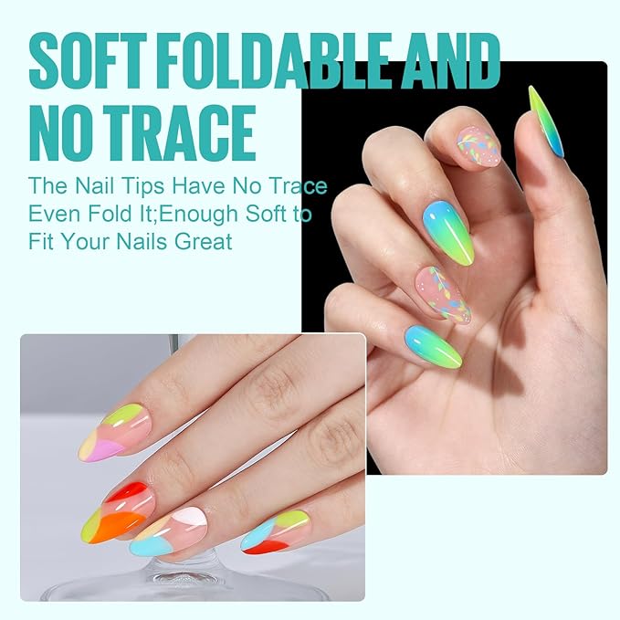 TOMICCA Almond Nail Tips - 504Pcs Acrylic Nails, Clear Gel Nail Tips, 12 Sizes Full Cover Pre-Shaped Fake Nails for Nail Extension Art Professional and Home DIY