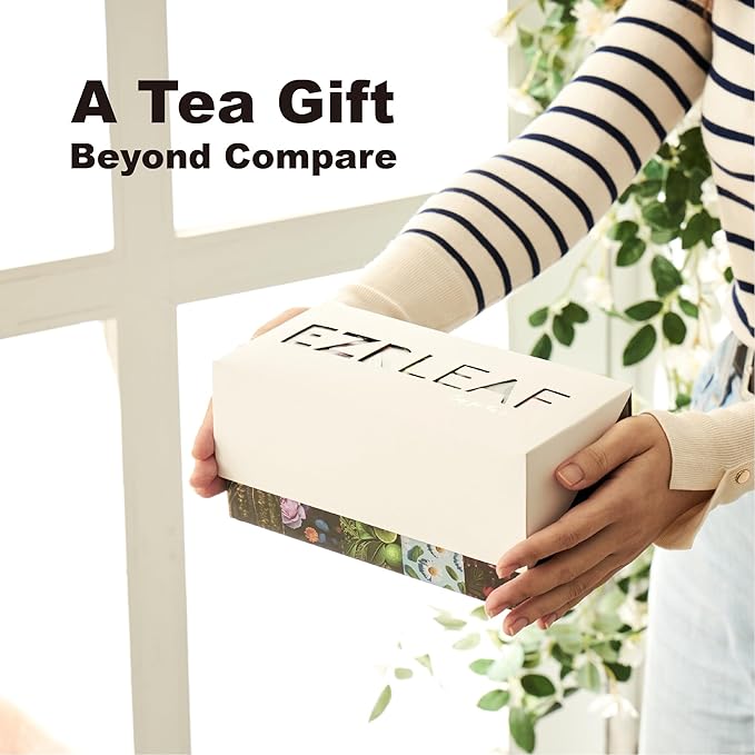 EZR Leaf Decaf Herbal Tea Sampler-22CT Pyramid Bags with Natural Fruit & Floral Blends – Caffeine-Free Assorted Tea Gift Set for Women & Men Blend Lemon Verbena x4, Lemongrass & Herbs x5, Mint & Chamomile x4,Dreamland x5, Roselle x4