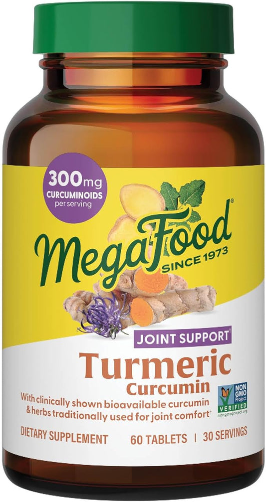 MegaFood Turmeric Curcumin Extra Strength - Joint Support Supplement - Turmeric Curcumin with Black Pepper & Boswellia Extract - Vegan - Made Without 9 Food Allergens - 60 Tabs (30 Servings)