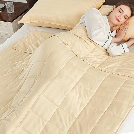 Weighted Blanket Twin Size (48"x72" 15lbs),Ultra Soft and Cozy Cooling Weighted Blanket Twin Size for Adult,Heavy Blanket with Machine Washable Soft Blanket, Beige