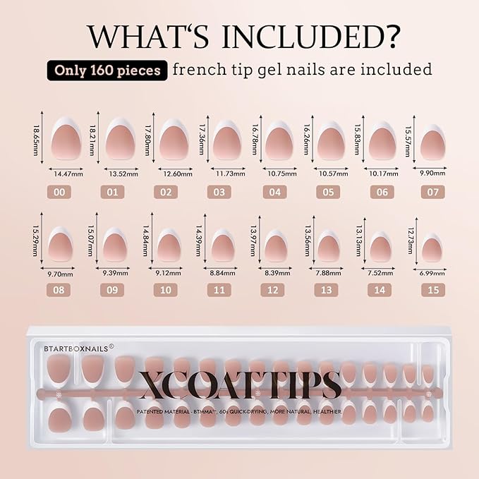 BTArtboxnails French Gel Nail Tips - French Tip Press on Nails Brown Extra Short Almond XCOATTIPS for Nail Extensions