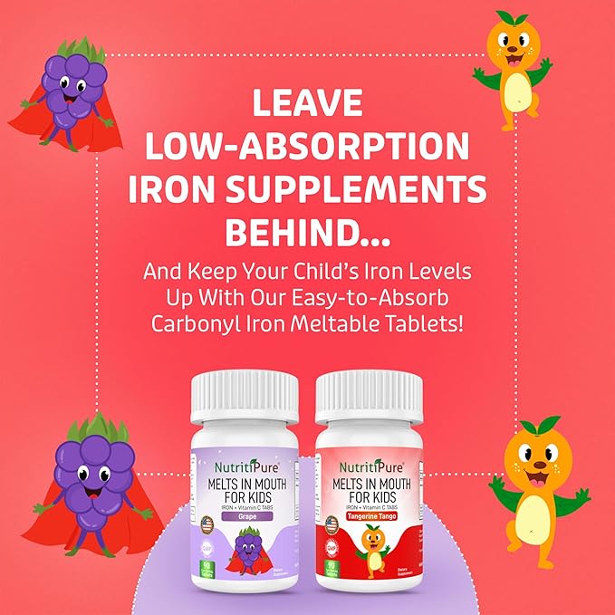 Kids Chewable Iron Supplement, Ferronyl® Carbonyl Iron 9 mg, Vitamin C 30 mg, Grape Flavor, 90 Tablets (2 Bottles)