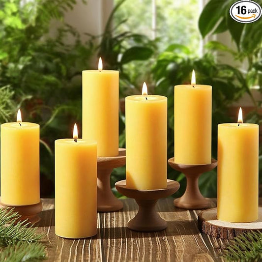 16 Pack Natural Beeswax Pillar Candles,560 Hours Long Burning Bees Wax Candle for Home,Prayer,Emergency,Dripless Smokeless Organic Beeswax Candles Bluk 2x4in