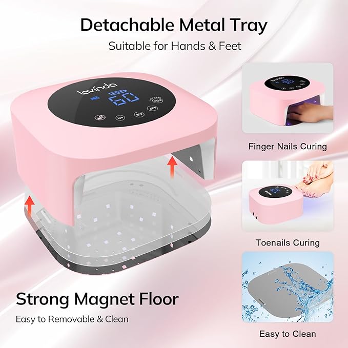 Lavinda UV LED Nail Lamp 54W Cordless Gel Nail Light, Rechargeable UV Lamp for Nails, Professional LED Nail Dryer with Timer & Display for Gel Nails Salon Home Use Matte Macaron Pink