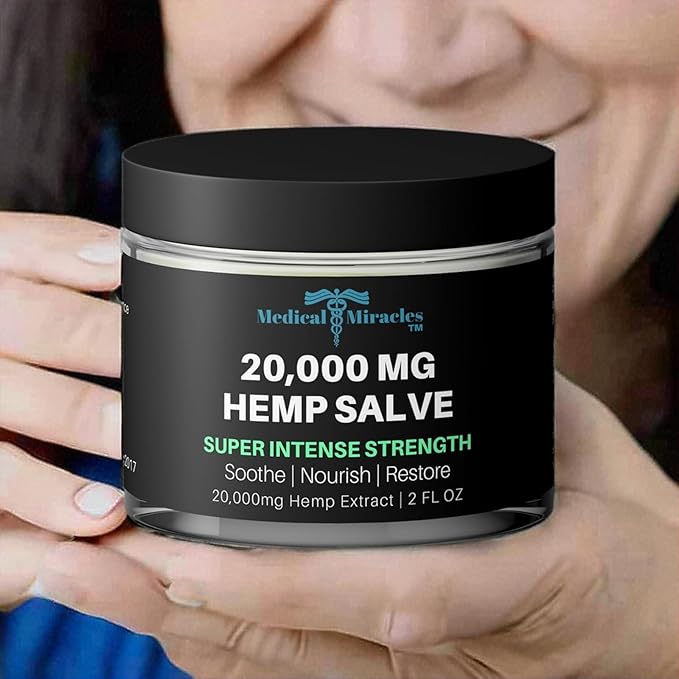 Medical Miracles New Hemp Salve Super Intense Strength 20,000 MG. Ideal for HIPS, Joints, Neck, Back, Elbows, Fingers, Hands, and Knees. 100% Natural - Proudly Made in USA