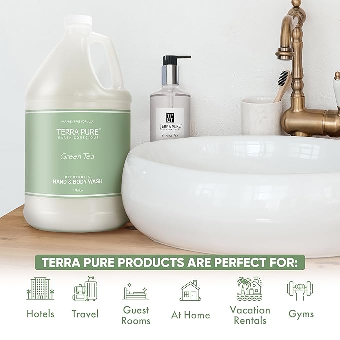 Terra Pure Hotel Hand & Body Wash Soap | Four Gallons | Designed to Refill Soap Dispensers (Set of 4)