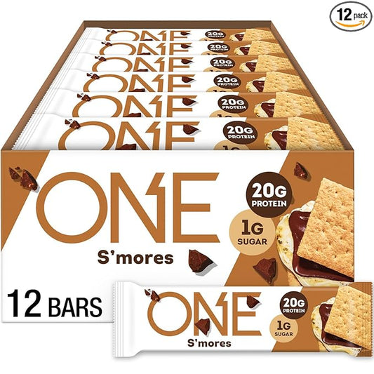 ONE Protein Bars, Smores, Gluten Free with 20g Protein and 1g Sugar, Pantry Staples, 2.12 oz (12 Count), Packaging May Vary
