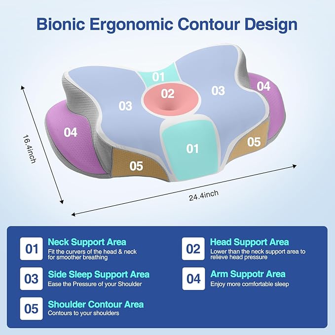 Cervical Pillow for Neck Pain Relief - Ergonomic Neck Pillow with Ice Silk Pillowcase, Cooling Memory Foam Pillows for Side Back Stomach Sleepers