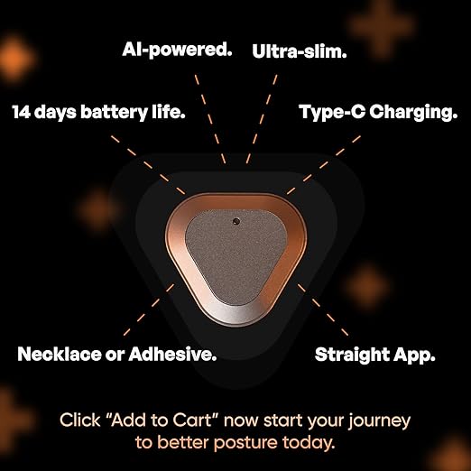 Straight Plus AI Powered Posture Corrector Trainer Device (Necklace Included) - Back Brace Smart Straightener Office Work Support - Back Postur Corrector Device - Posture Corrector for Women & Men