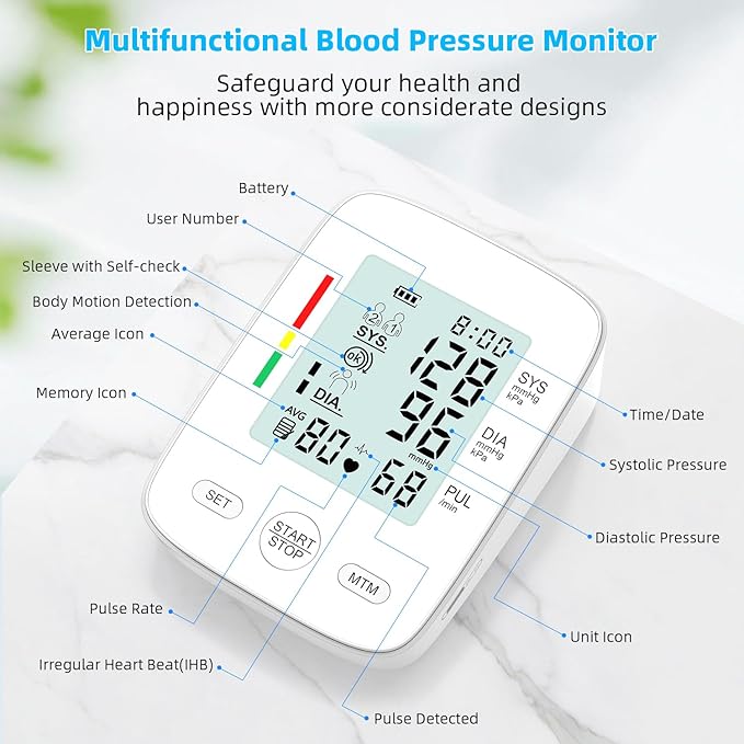 AILE Blood Pressure Monitor, Upper Arm Blood Pressure Machine, Automatic Blood Pressure Monitors for Home Use BP Monitors with Large Cuff 8.7-16.5” Adjustable, 2 * 99 Sets Memory, Digital LCD Display