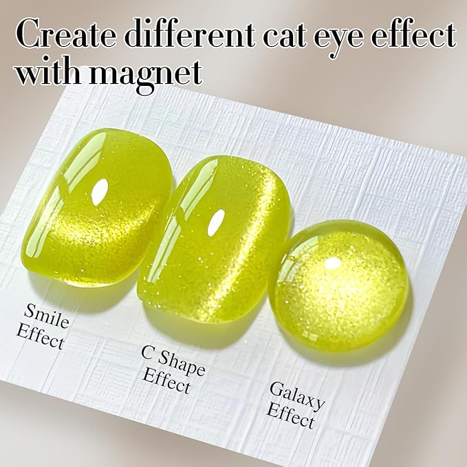Double Rhythm 0.5 OZ Cat Eye Gel Polish with Magnet 15ML Holographic Glitter Shimmer Translucent Jelly Color Magnetic Gel Polish Salon DIY at Home (Yellow MC1069)