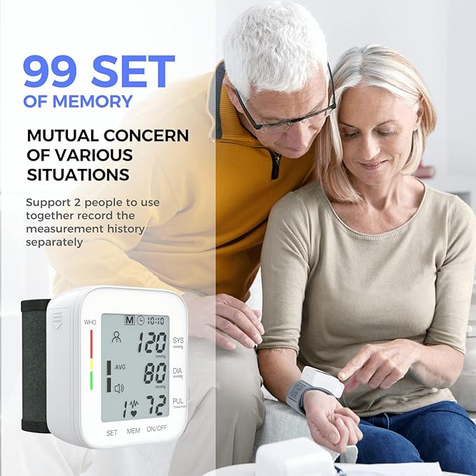 MMIZOO Wrist Blood Pressure Monitor Large LCD Display BP Machine Adjustable Cuff 5.31-7.68 inch Automatic 99x2 Sets Memory with Carrying Case for Home Use (W1681)