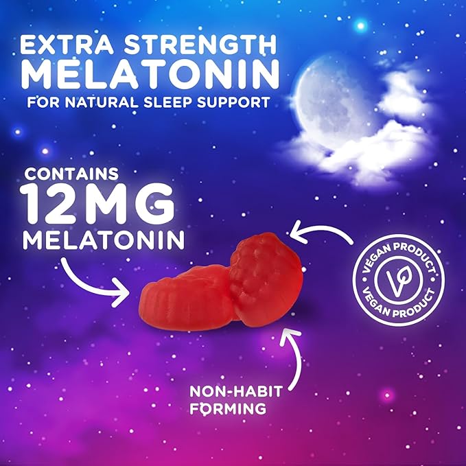 Sleep Gummies for Adults Extra Strength - 12 mg Melatonin Sleep Gummy Supplement, Melatonin Gummy for Occasional Sleep Support Supplement, Vegan, Non-GMO, Gluten Free, Gomitas para Dormir, 120 Gummies