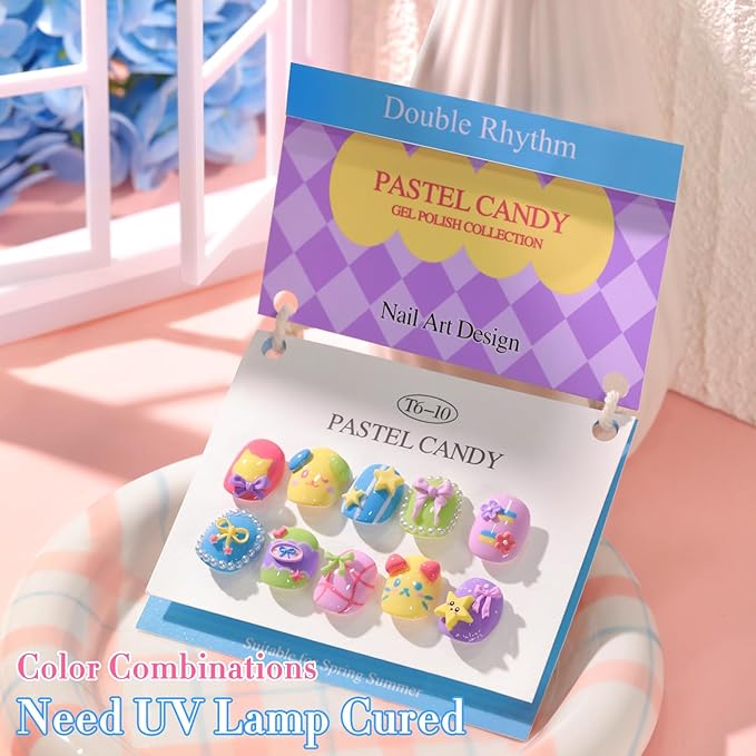 Double Rhythm 6 Pcs 15 ML Gel Polish Set Same Color Same Bottle Soak Off Gel Polish Kit Nail Art Manicure Salon DIY at Home for Women (Purple Blue Green Yellow Pink Peach-T6-10)