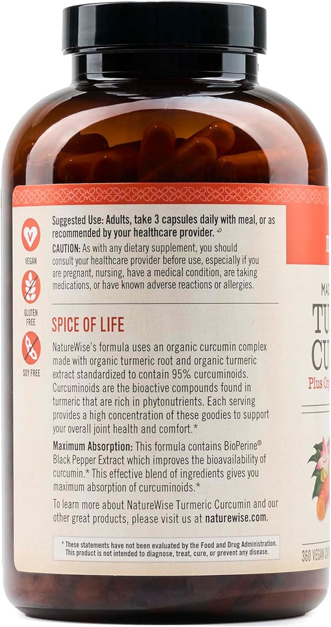 NatureWise Curcumin Turmeric 2250mg - 95% Curcuminoids & BioPerine Black Pepper Extract for Advanced Absorption - Daily Joint and Immune Health Support - Vegan, Non-GMO, 360 Count[120-Day Supply]