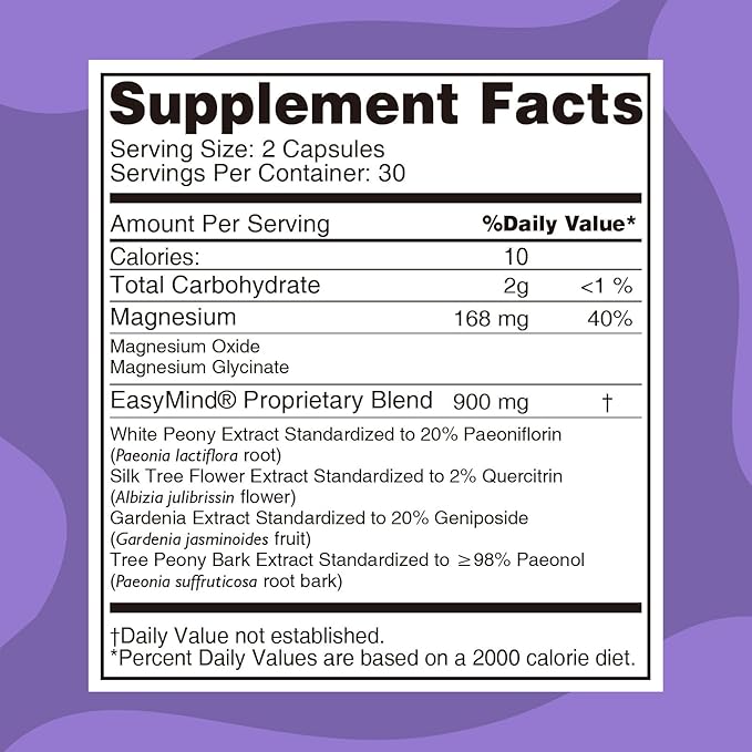 EasyMind Sleep Aid for Adults, Magnesium Glycinate, Vegan, Stress Relief, Herbal Sleep Supplement, Mood Support, 30 Servings