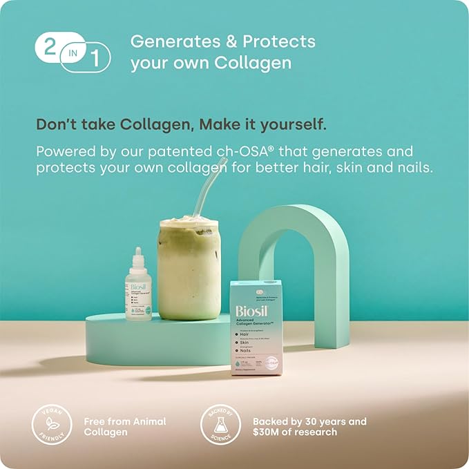 Biosil Collagen Booster Supplement - 0.5 fl oz Drops - Patented ch-OSA Activator for Skin, Hair, Nails & Joints - Supports Natural Production - 30-Day Supply