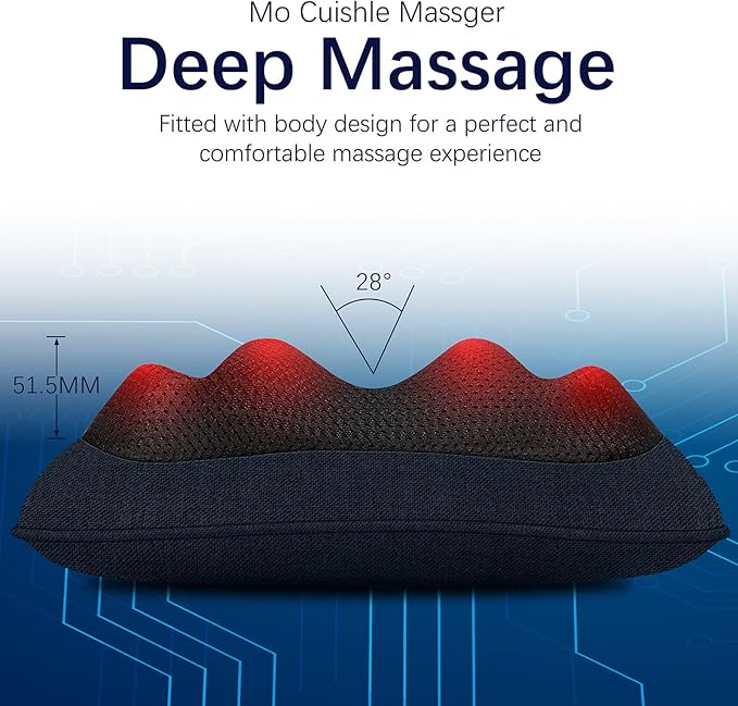 Mo Cuishle Electric Shiatsu Back Massager with Heat - Powerful 3D Kneading for Neck, Shoulder, Lower Back Pain Relief - Ergonomic Design for Home, Office, & Car - Gifts for Women, Men, Mom & Dad