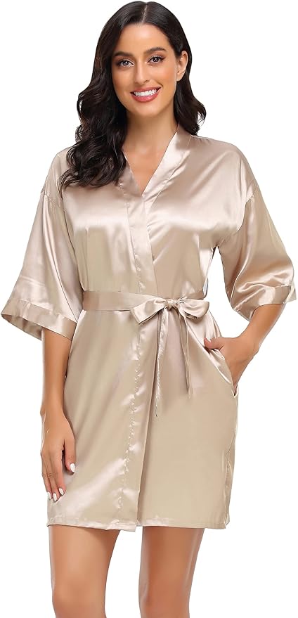 Women's Pure Short Silky Robes Bridesmaid Bride Party Satin Robes Sleepwear