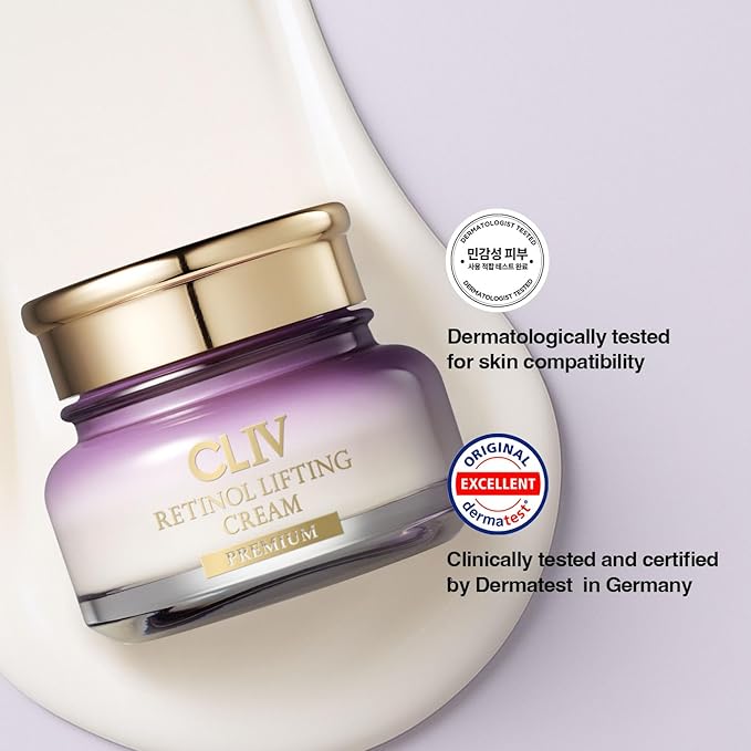 CLIV Retinol Lifting Cream – Korean Skincare Firming Moisturizer with 73% Collagen Solution & Retinol – Hydrating Face Cream for Skin Texture & Resilience – 1.69 fl oz (50ml)