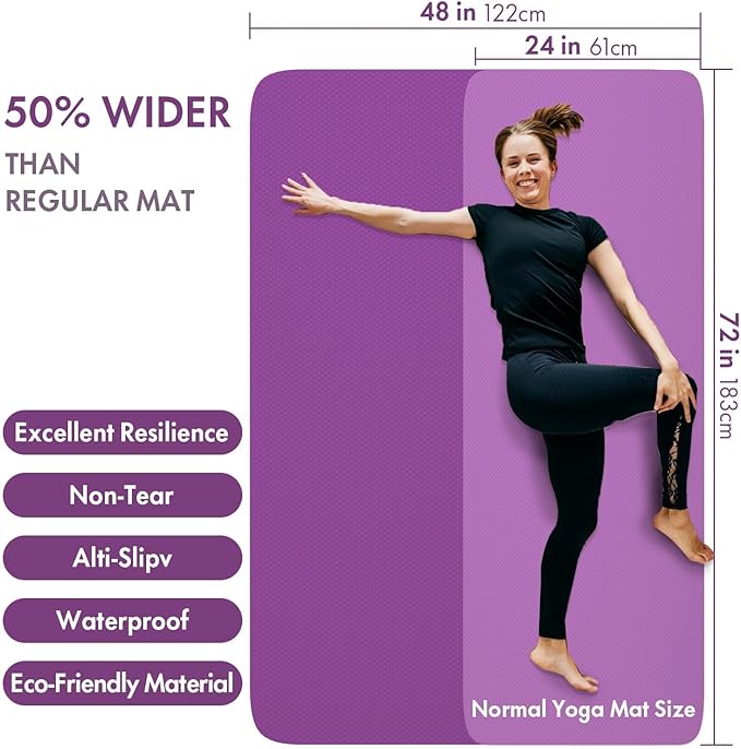 FrenzyBird Large Yoga Mat 6'x 4'（72”x 48”）—1/4" &1/3" Extra Wide Exercise Mat 183cm x 122cm Large Exercise Mat Big Home Yoga Mat Pilates Mat,Non Slip,Thick,TPE Workout Mat,for Women & Men, Yoga, Pilates, Gym and Floor Workouts Pilates