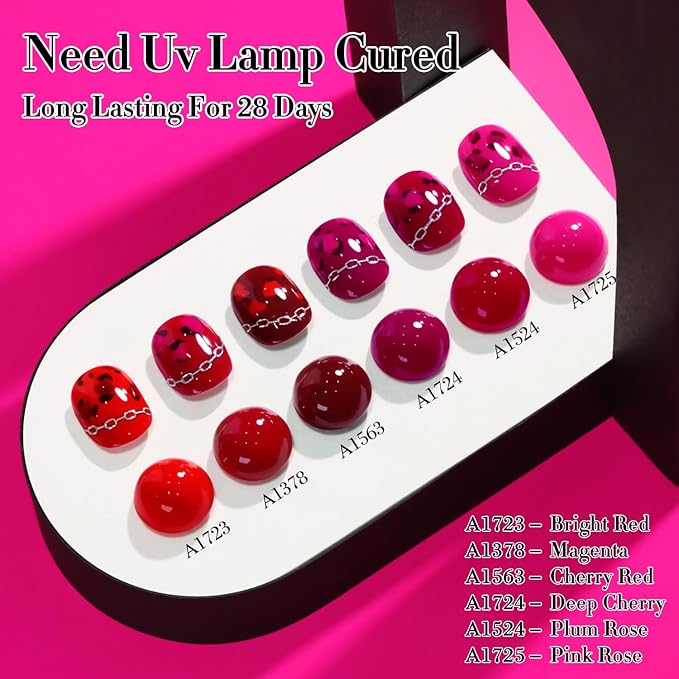 Double Rhythm 6 Pcs 15 ML Gel Polish Set Same Color Same Bottle Soak Off Gel Polish Kit Nail Art Manicure Salon DIY at Home for Women (Burgundy Cherry Rose Purple -T6-73)