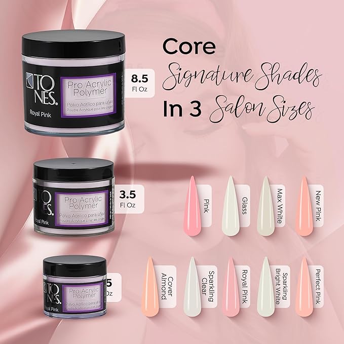 Tones Pro Acrylic Nail Powder, Royal Pink (Soft, Creamy Pastel Pink), (3.5 Fl Oz) - Long-Lasting & Non-Yellowing Polymer for Salon Quality Nail Extensions & 3D Art