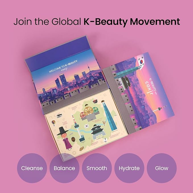 coxir K-Beauty Seoul Glow Set – 5-Step Korean Skincare Routine with TXA & Black Rice – Cleansing oil, Mask Cleanser, Ampoule, Balm & Moisturizer – Deep Hydration, Radiant Glass Skin Gift Set