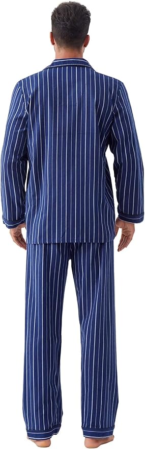 GLOBAL Men's Pajamas Sets 100% Cotton Flannel Sleepwear Long-Sleeve top & Bottom