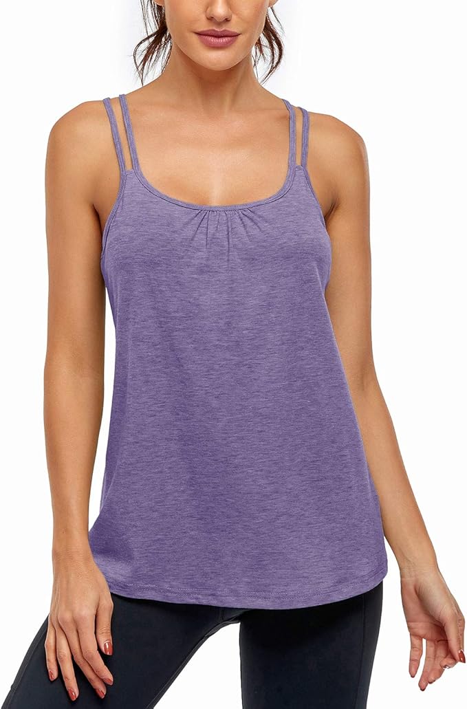 Hibelle Women's Workout Yoga Racerback Tank Tops with Built in Shelf Bra