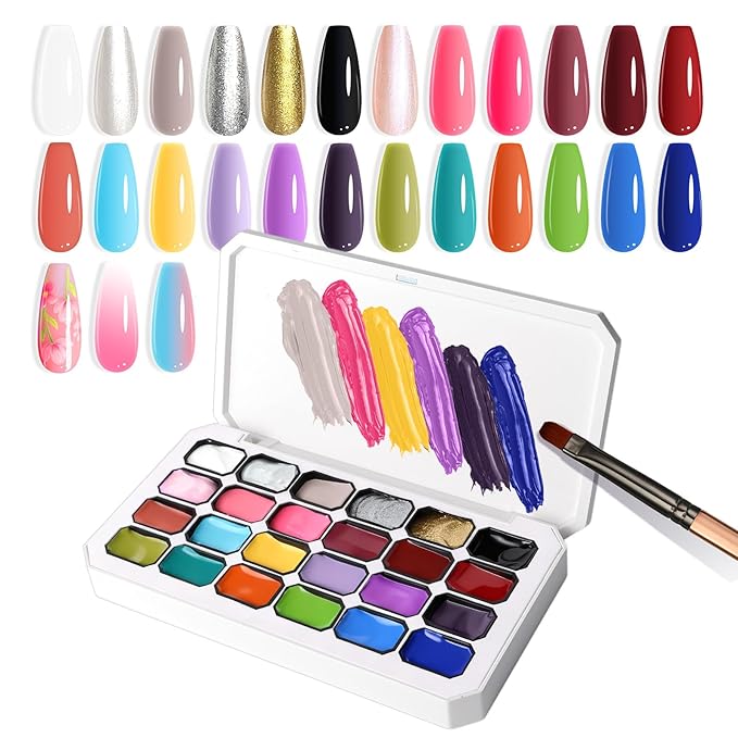 Gradient Painting Gel, 24 Gliter Colors Ombre Gel Nail Polish for Pigment Pat Silver&Gold Aura Nails, French Manicure DIY Nail Art Long-lasting No-wipe Palette A