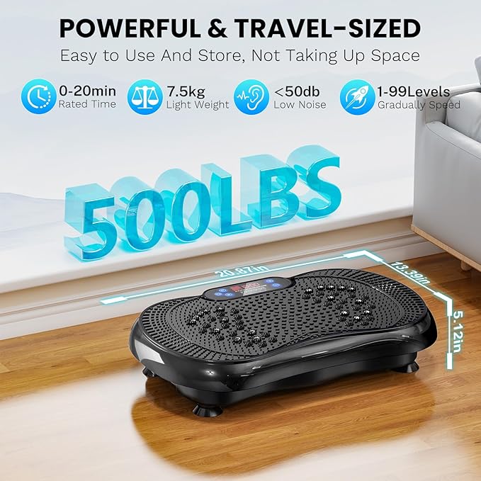 Vibration Plate Exercise Machine, Lymphatic Drainage Machine for Weight Loss, 100-Speed Platform with Remote & Bands, Quiet Full Body Vibrating Plate 500 Lbs Capacity Fitness Platform