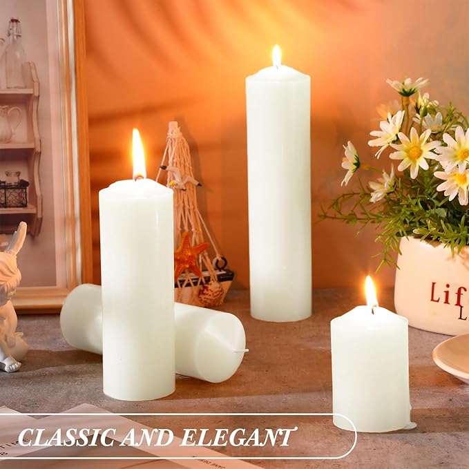 MTLEE 18 Pcs Set of 3 Pillar Candles Bulk 2 in x 3, 6, 8 Long Burning Clean Unscented Smokeless Pillar Candles for Wedding Emergency Lanterns Ceremony Party(Plain White)