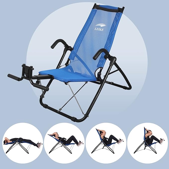 Leikefitness Ab Exercise Chair Core Strengthening Lightweight Foldable Sport Abdominal Exerciser Strength Training Inversion Equipment AB3900(Blue)