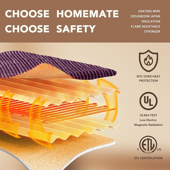 Homemate Electric Heated Blanket King Size - 100"x90" Heating Blanket King Size Dual Control 1/2/4/6/8 Hours Auto-Off 10 Heat Level Over-Heat Protection Soft Flannel Sherpa ETL Certification