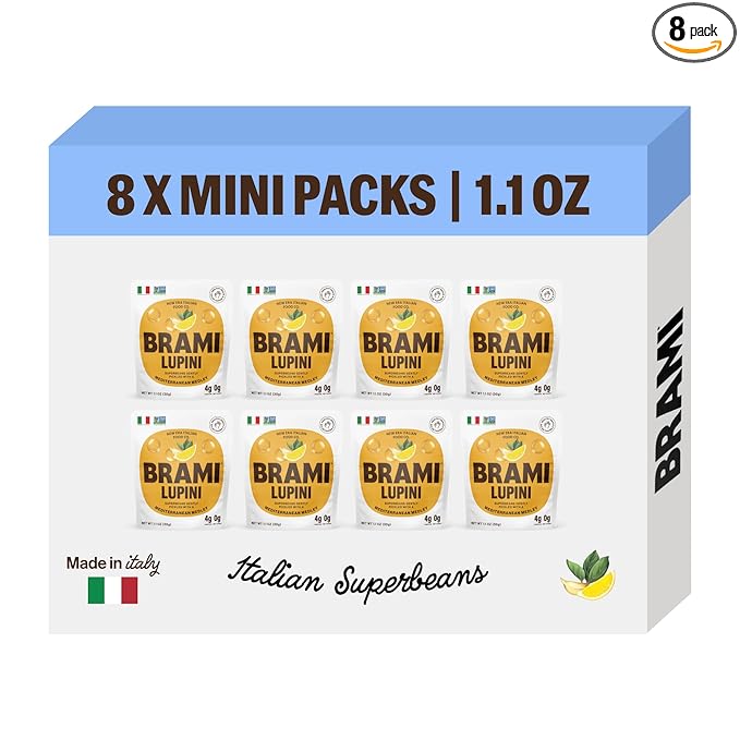 Brami Lupini Beans Snack, Mediterranean Medley | 7g Plant Protein, 0g Net Carbs | Vegan, Vegetarian, Keto, Plant Based, Mediterranean Diet | 1.1 Ounce (Pack of 8)