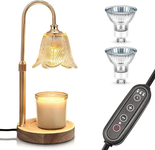 DORESshop Candle Warmer Lamp with Timer, Cage-Style Candle Lamp Warmer Featuring Adjustable Height & Heat Control, Perfect for Large Jar Candles, Includes 2 * 50W Bulbs