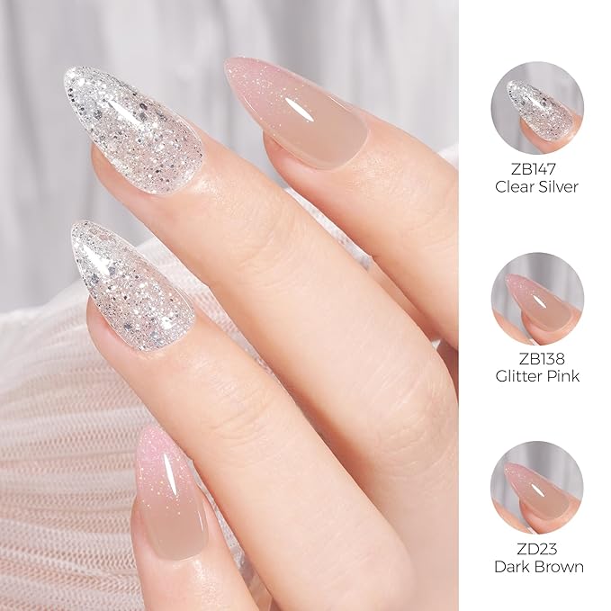 TOMICCA Nude Pink Glitter Gel Nail Polish, Soak Off UV Transparent Shimmer Clear Pink Nail Polish Gel Natural Color Nail Art DIY Manicure Salon