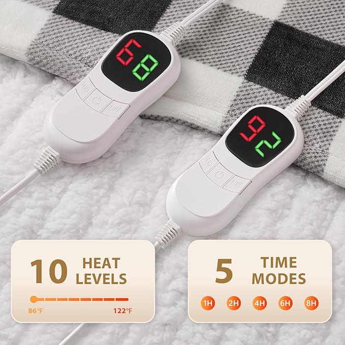 Homemate Electric Blanket Heated Queen Size - 84“x90“ Ultra Soft Cozy Flannel Heating Blanket with 10 Fast Heat Levels 8 Hours Auto Off Over-Heated Protection ETL Certification Keep Warm in Home